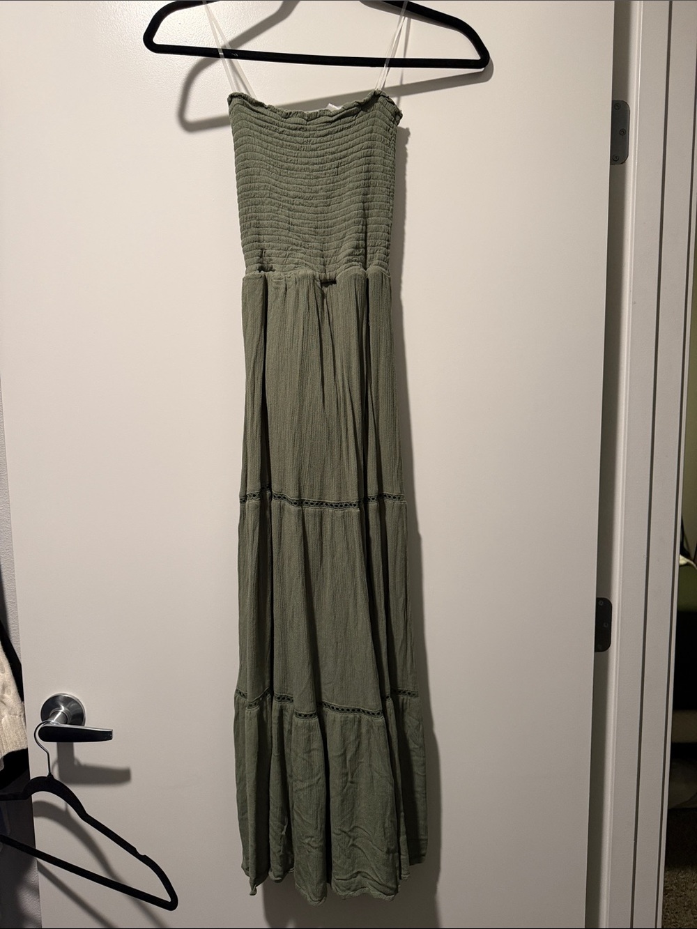 Olive Green Smocked Maxi Dress - Women